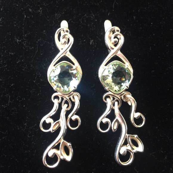 Sterling silver chandelier green stone earrings - Picture 1 of 6